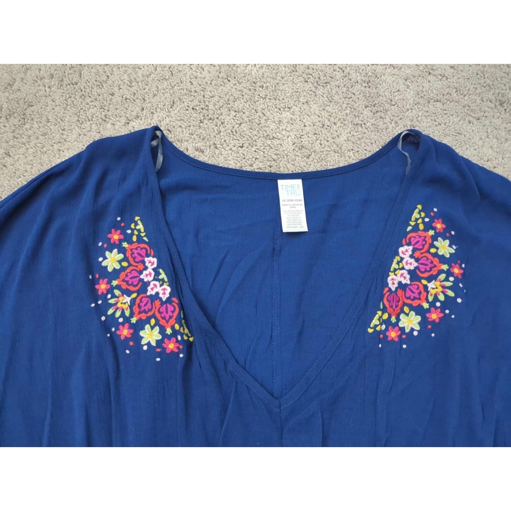 Time and Tru Cover Up Womens 2X PLUS Floral Embroidered V-Neck‎ Waist Tie Mini